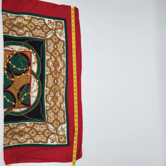 Talbots Womens Red/Green/Gold Multicolor Holiday 100% Silk Scarf 36" x 33" - Picture 5 of 6